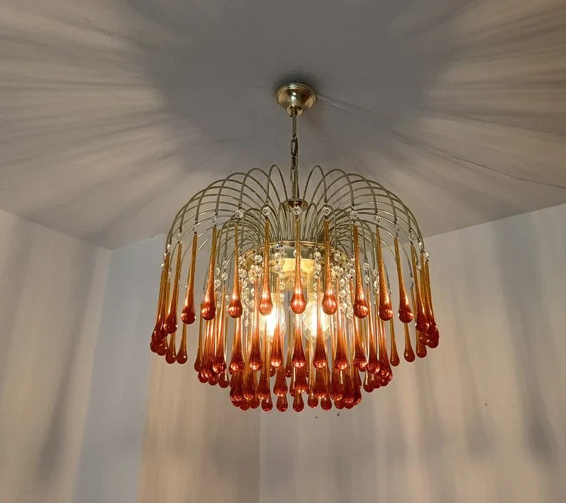 Vintage – Murano Teardrops Chandelier – 70s – Pink prisms - 75cm''DBlushlighting