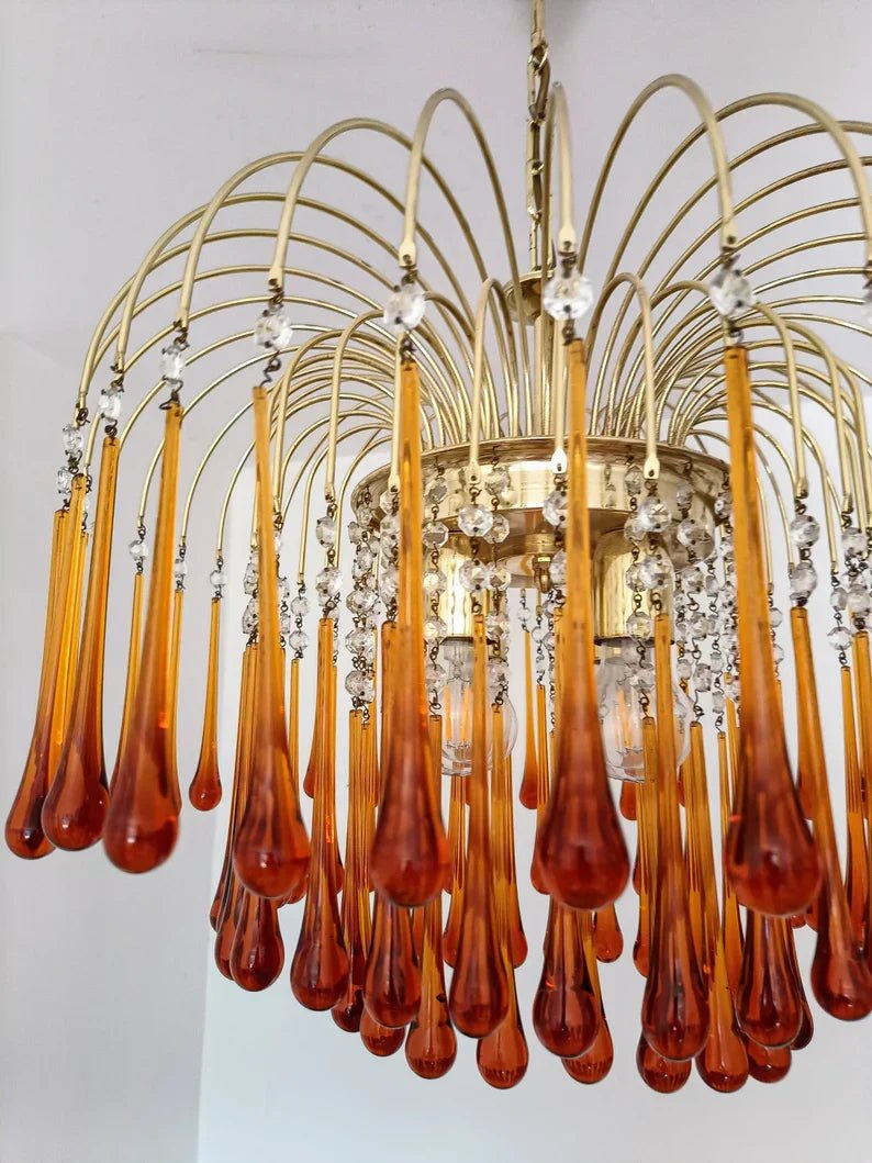 Vintage – Murano Teardrops Chandelier – 70s – Pink prisms - 75cm''DBlushlighting