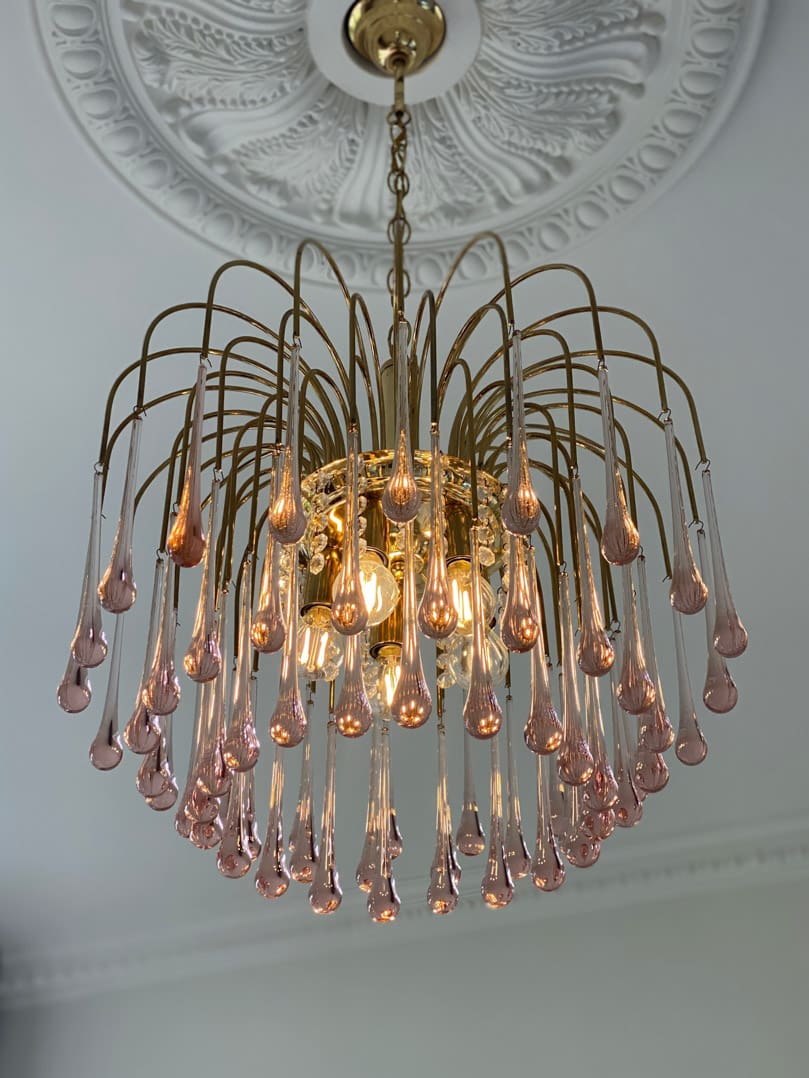 Vintage – Murano Teardrops Chandelier – 70s – Pink prisms - 47CM''DBlushlighting