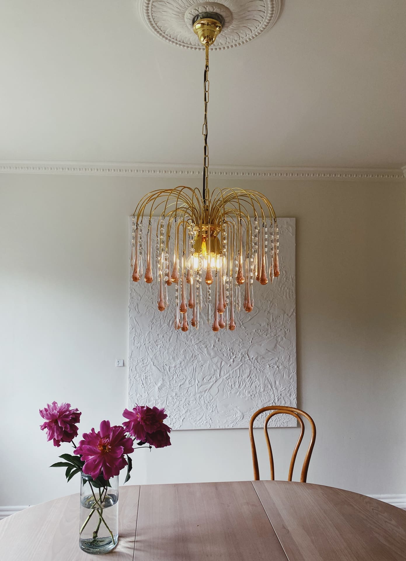 Vintage – Murano Teardrops Chandelier – 70s – Pink prisms - Blushlighting