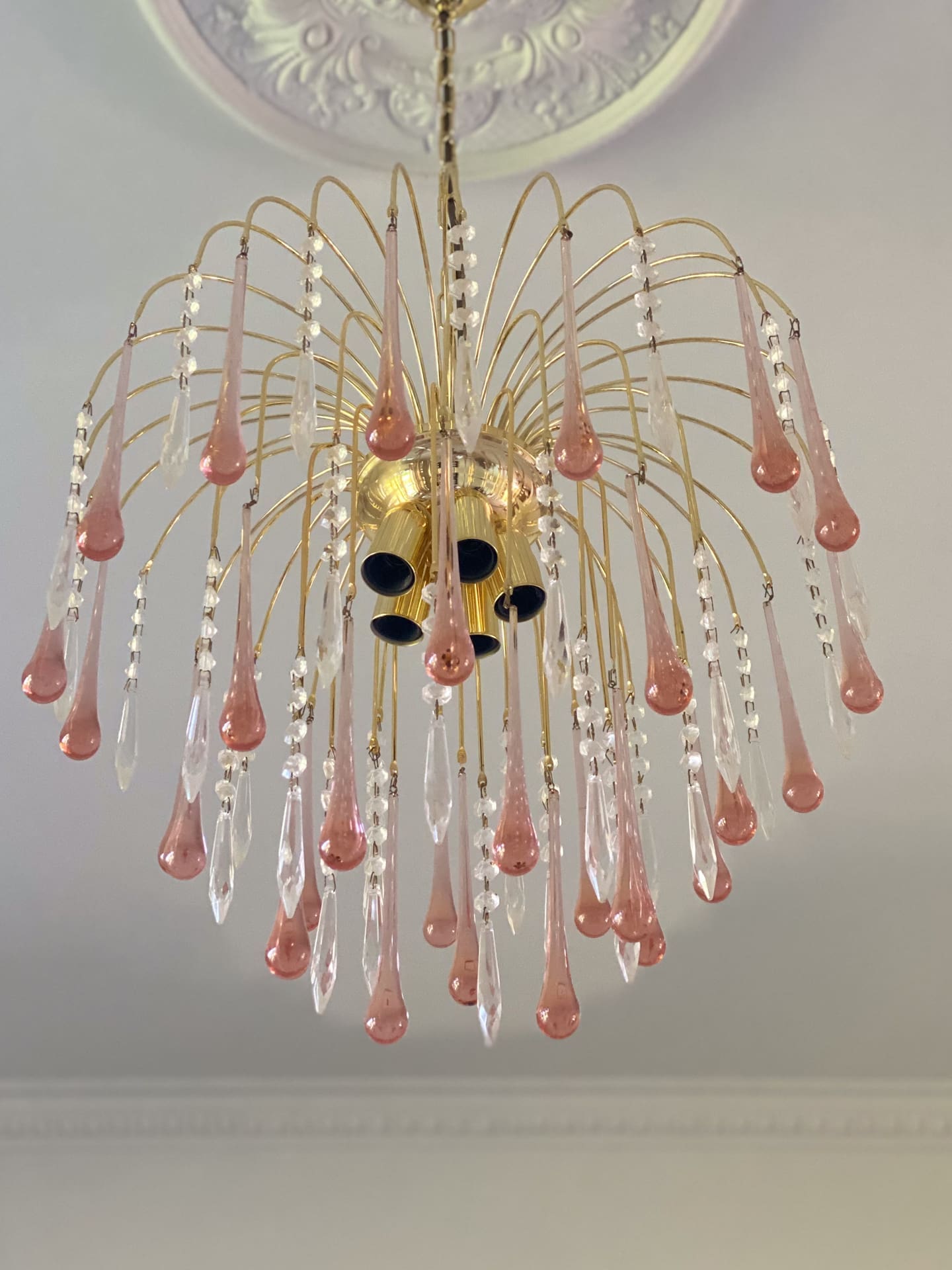 Vintage – Murano Teardrops Chandelier – 70s – Pink prisms - Blushlighting