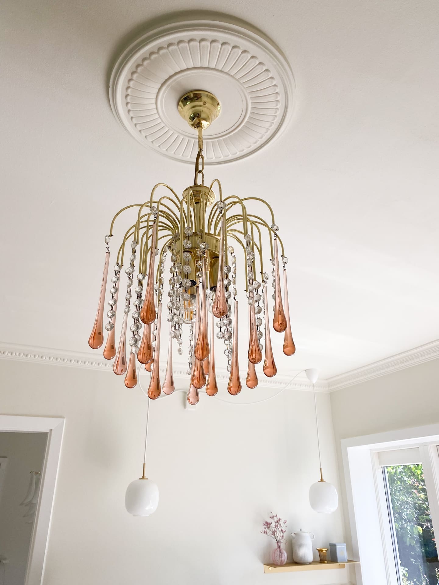 Vintage – Murano Teardrops Chandelier – 70s – Pink prisms - Blushlighting