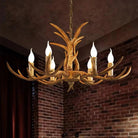 Vintage Rustic Resin Antler Candelabra Chandelier for Living Room / Restaurant / Cafe / Bar - 1Layer: 9 Lights D33.5"*H15.7"BrownWarm LightBlushlighting