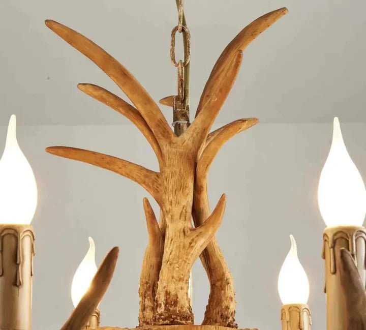 Vintage Rustic Resin Antler Candelabra Chandelier for Living Room / Restaurant / Cafe / Bar - 1Layer: 9 Lights D33.5"*H15.7"BrownWarm LightBlushlighting