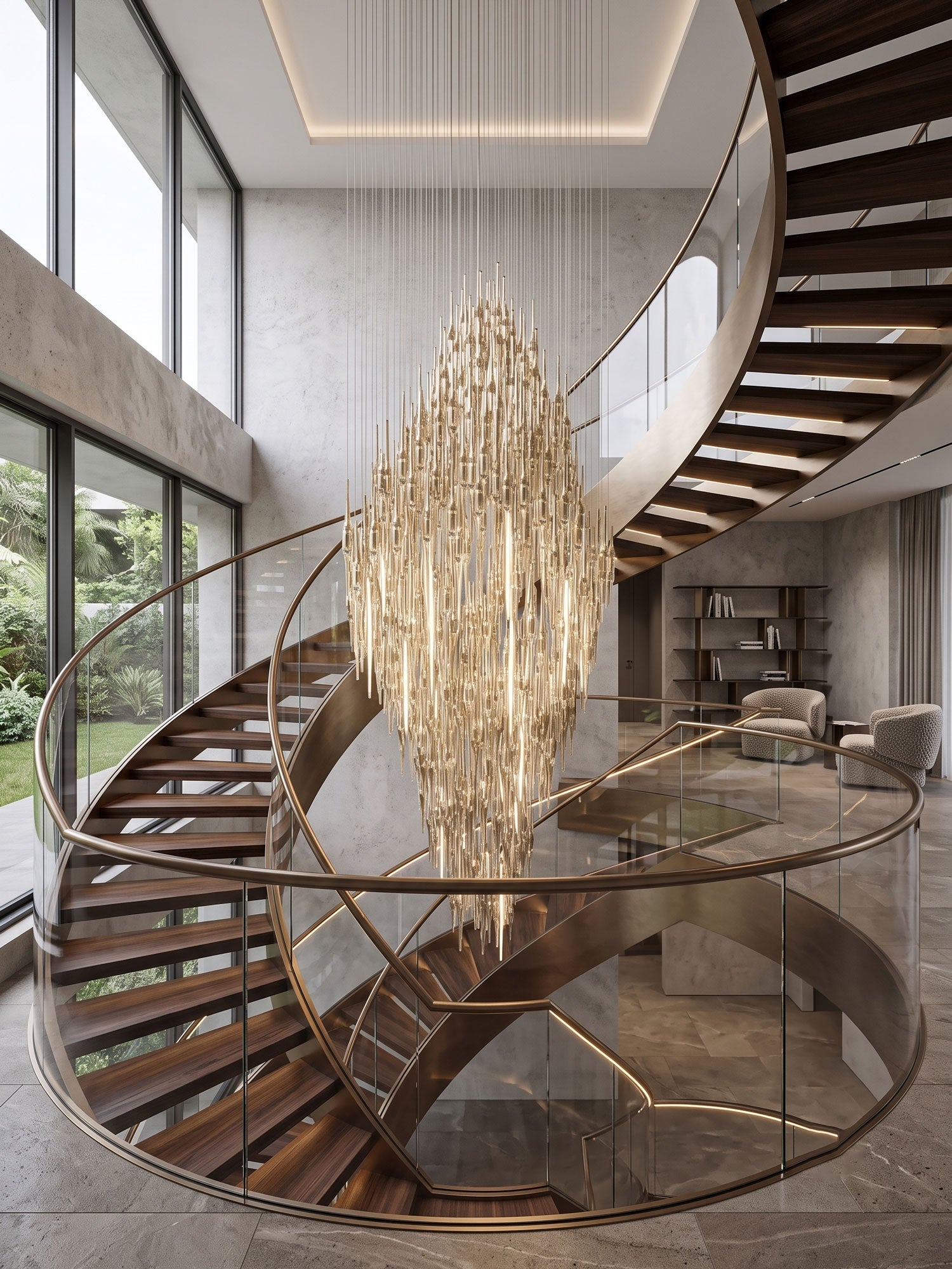 Vitara Glass Drop Chandelier - L 70.9″ × W 27.5″× H 137.8″GoldWarm lightBlushlighting