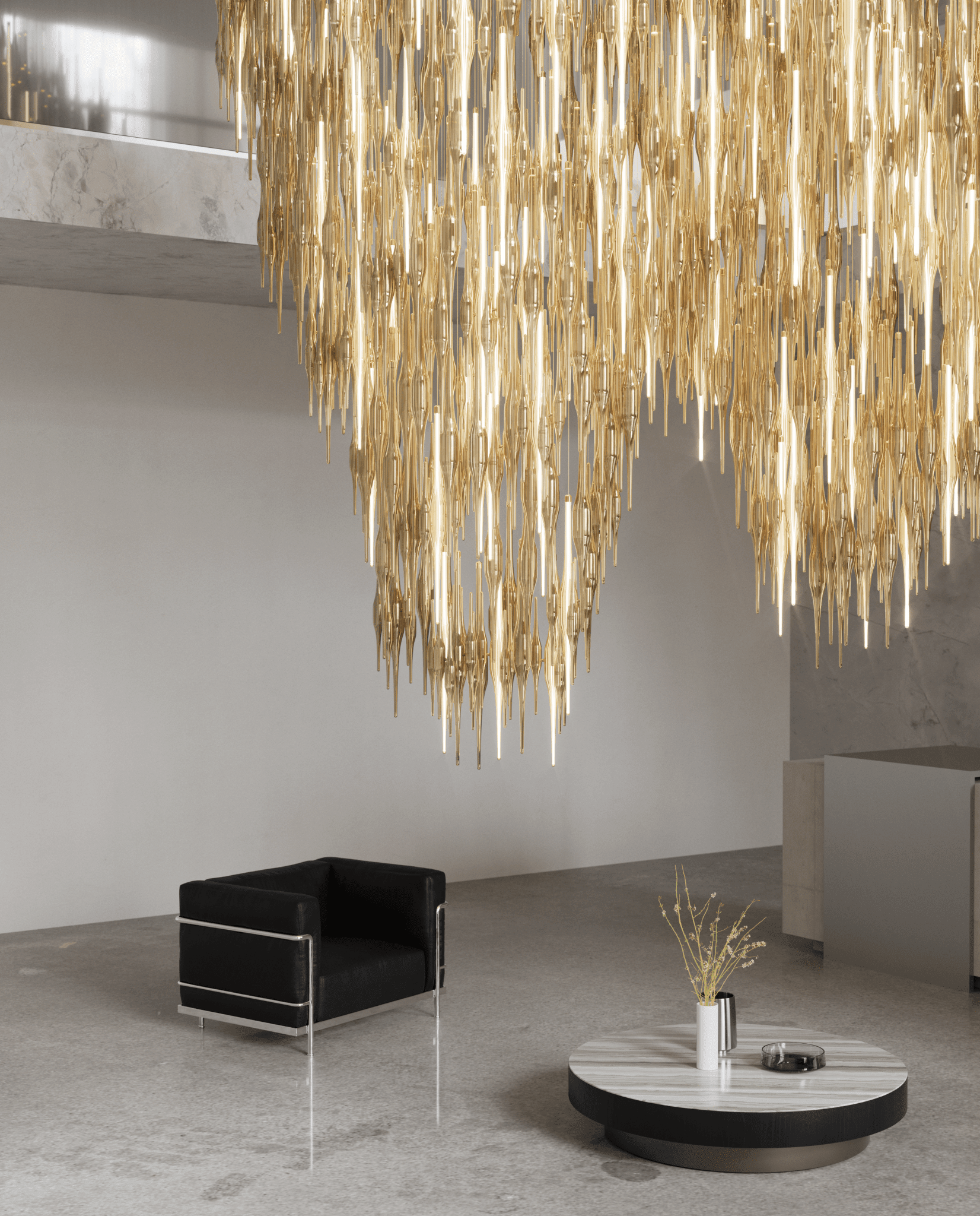 Vitara Glass Drop Chandelier - ∅ 23.6″ x H 78.7″GoldWarm lightBlushlighting