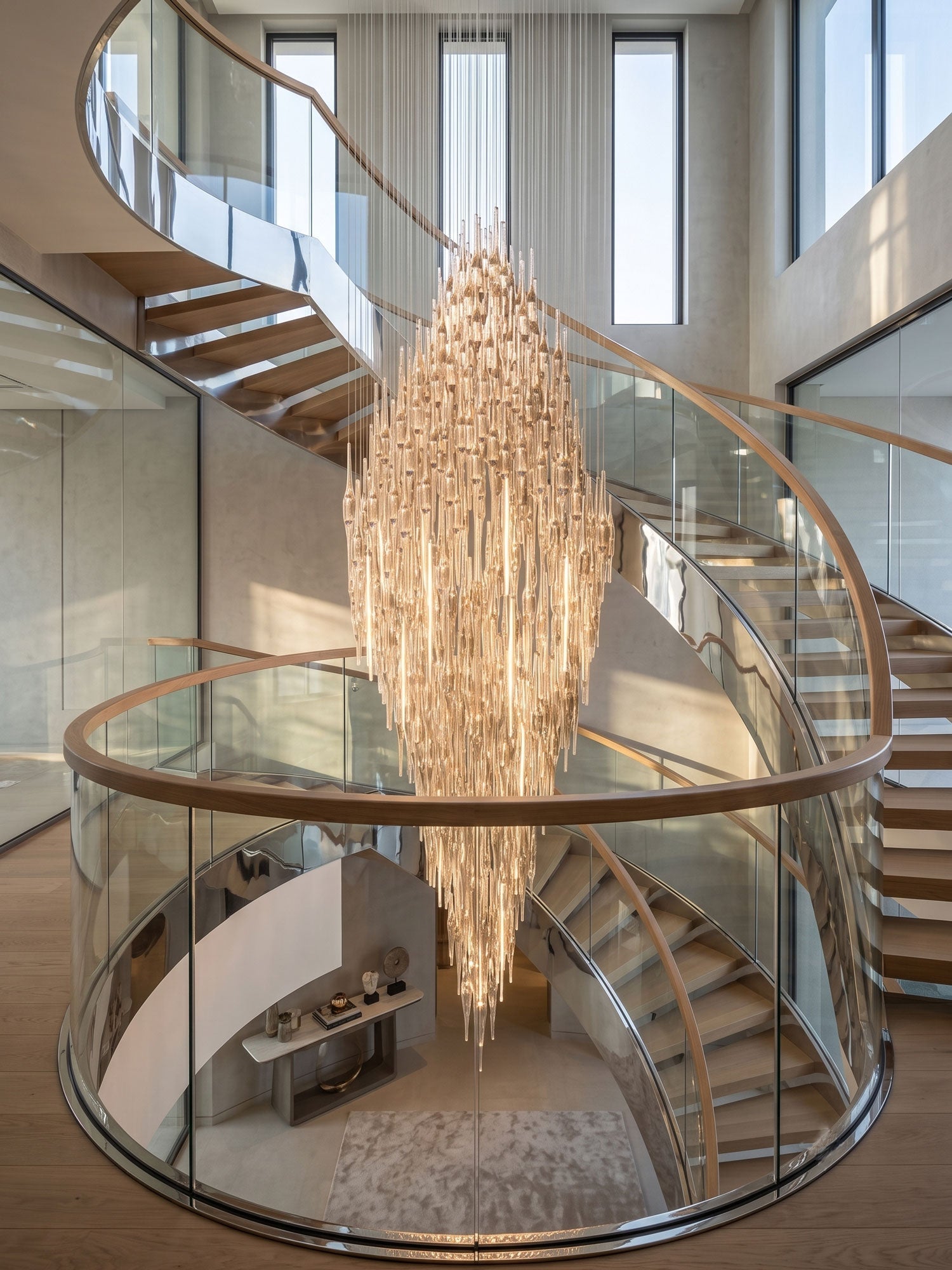 Vitara Glass Drop Chandelier - L 70.9″ × W 27.5″× H 137.8″GoldWarm lightBlushlighting