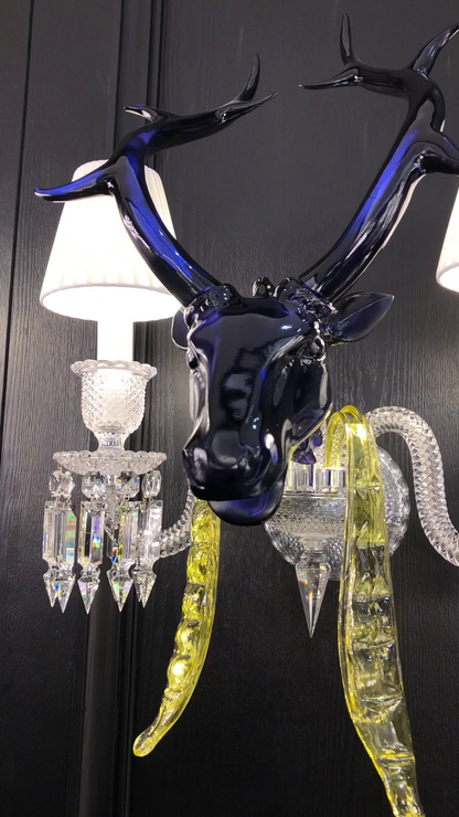 Traditional CBUorful Candle Branch Blue Deer Crystal Chandelier for Living Room/Dining Room