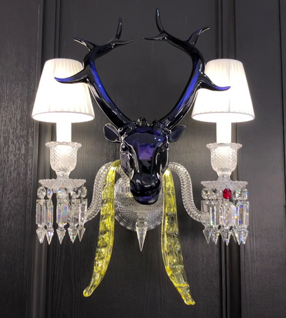Traditional CBUorful Candle Branch Blue Deer Crystal Chandelier for Living Room/Dining Room