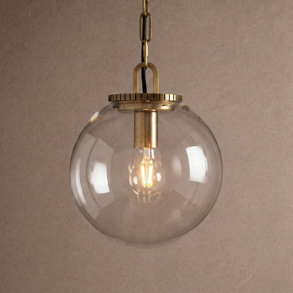 Wescotte Globe Pendant with Chain - BRASSCLEARSMALLBlushlighting