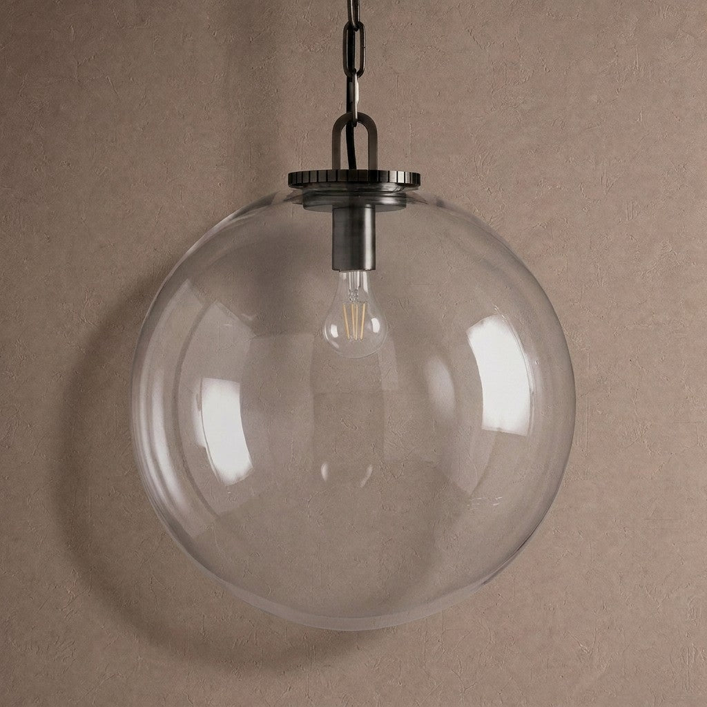 Wescotte Globe Pendant with Chain - BLACKCLEARLARGEBlushlighting