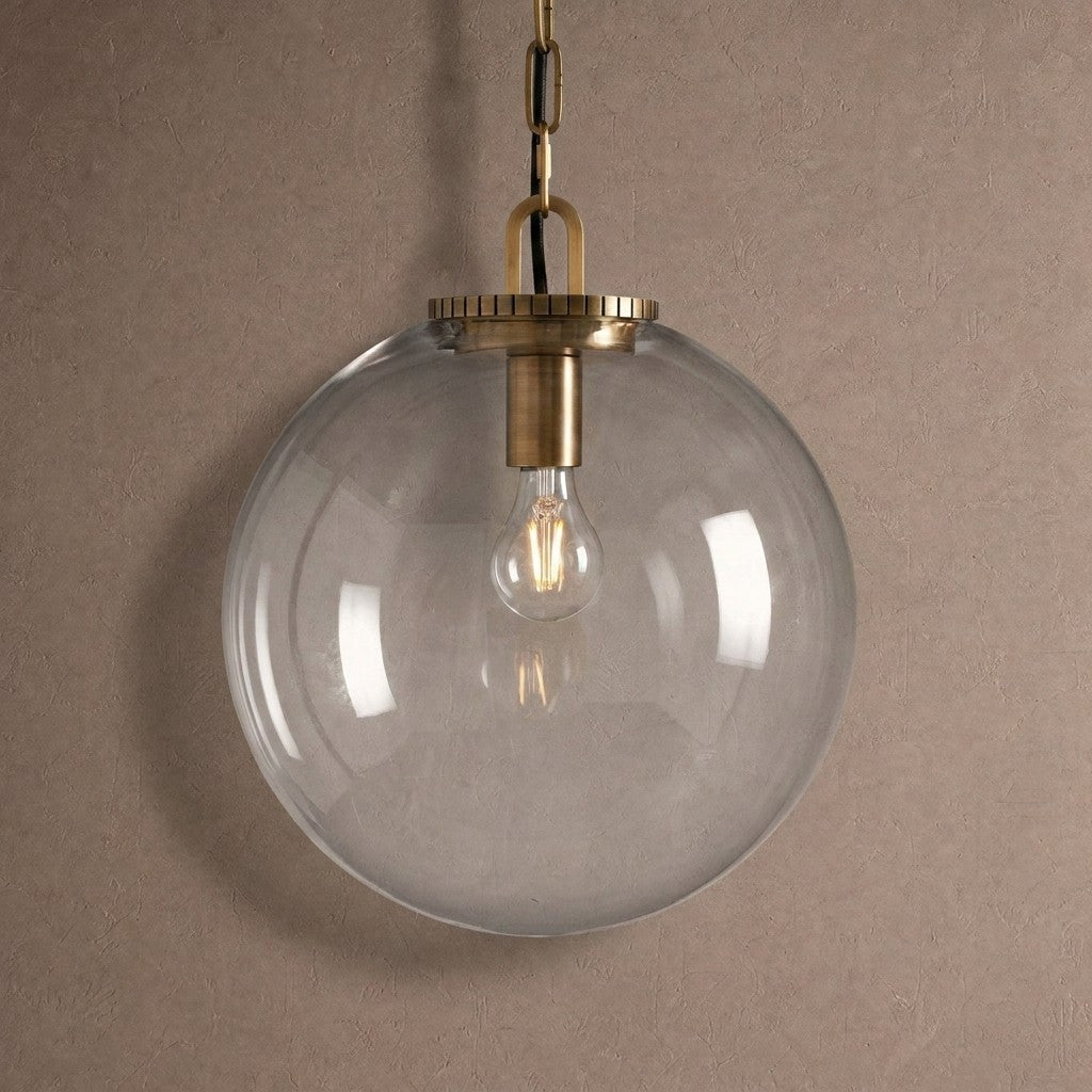 Wescotte Globe Pendant with Chain - BRASSCLEARMEDIUMBlushlighting