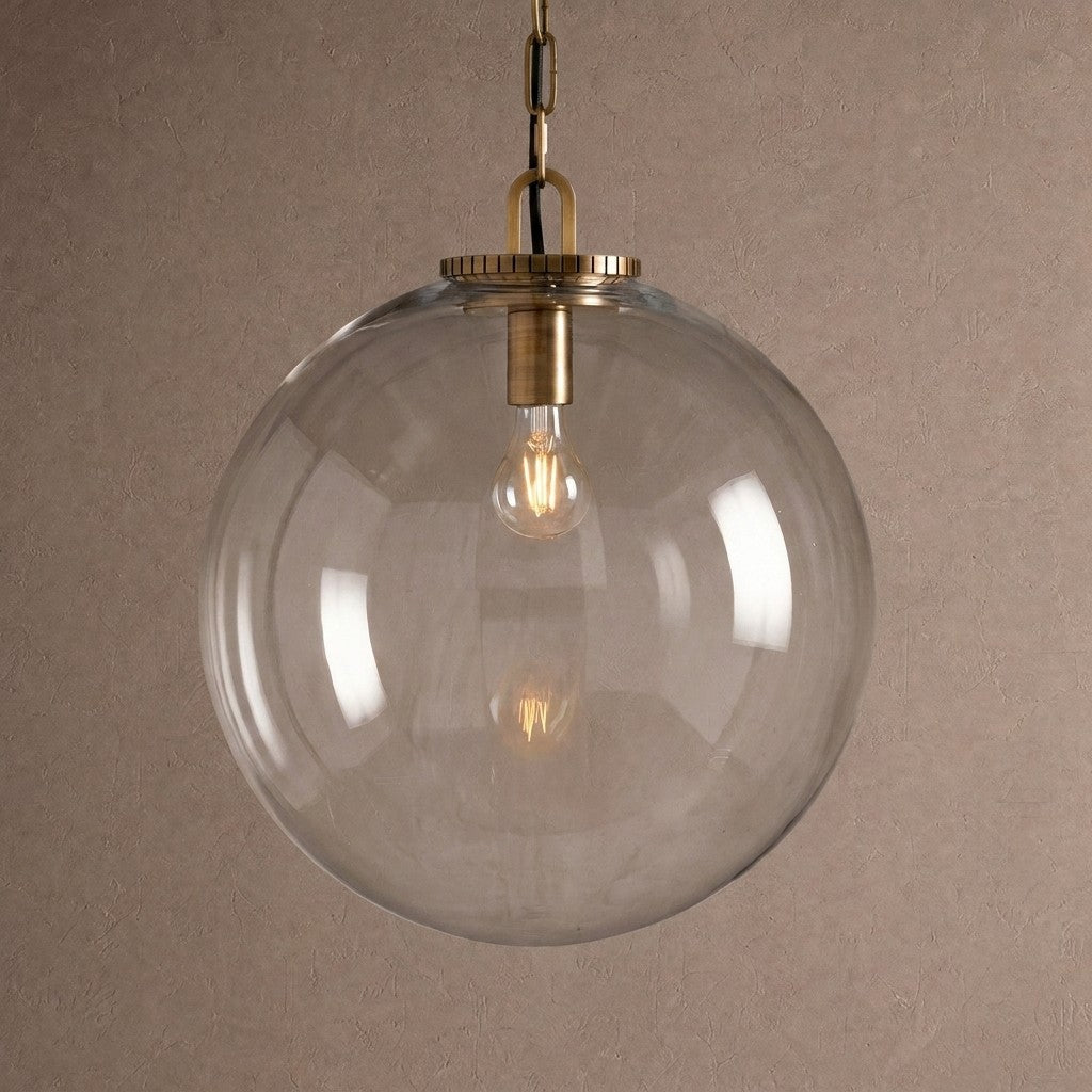 Wescotte Globe Pendant with Chain - BRASSCLEARMEDIUMBlushlighting