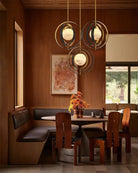 White Alabaster Round Ceiling Pendant Lamp - Gold & Bronze Rotatable Ring - Blushlighting