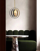 White Alabaster Round Ceiling Pendant Lamp - Gold & Bronze Rotatable Ring - Blushlighting