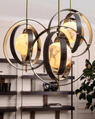White Alabaster Round Ceiling Pendant Lamp - Gold & Bronze Rotatable Ring - Blushlighting