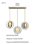 White Alabaster Round Ceiling Pendant Lamp - Gold & Bronze Rotatable Ring - 3 light - L70*W57*H71CM/L28"*W23"*H28" - SquareBlushlighting