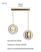 White Alabaster Round Ceiling Pendant Lamp - Gold & Bronze Rotatable Ring - Blushlighting