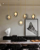 White Alabaster Round Ceiling Pendant Lamp - Gold & Bronze Rotatable Ring - 7 light - L70*W57*H71CM/L28"*W23"*H28" - SquareBlushlighting
