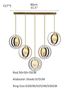 White Alabaster Round Ceiling Pendant Lamp - Gold & Bronze Rotatable Ring - 5 light - L70*W57*H71CM/L28"*W23"*H28" - SquareBlushlighting