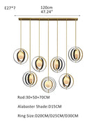 White Alabaster Round Ceiling Pendant Lamp - Gold & Bronze Rotatable Ring - Blushlighting