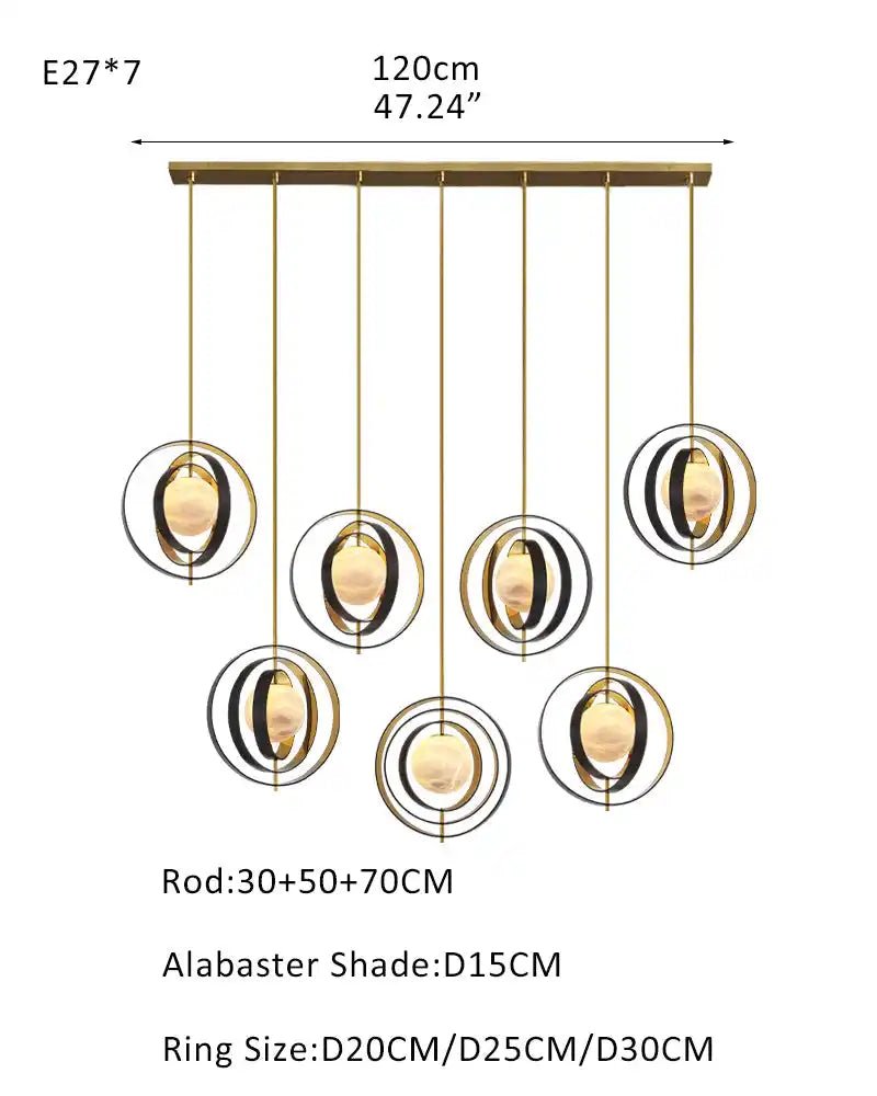 White Alabaster Round Ceiling Pendant Lamp - Gold & Bronze Rotatable Ring - Blushlighting