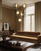 White Alabaster Round Ceiling Pendant Lamp - Gold & Bronze Rotatable Ring - 7 light - L70*W57*H71CM/L28"*W23"*H28" - SquareBlushlighting