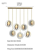 White Alabaster Round Ceiling Pendant Lamp - Gold & Bronze Rotatable Ring - 7 light - L70*W57*H71CM/L28"*W23"*H28" - SquareBlushlighting