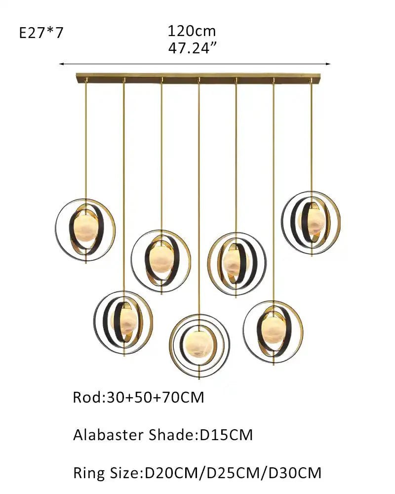 White Alabaster Round Ceiling Pendant Lamp - Gold & Bronze Rotatable Ring - 7 light - L70*W57*H71CM/L28"*W23"*H28" - SquareBlushlighting