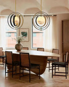 White Alabaster Round Ceiling Pendant Lamp - Gold & Bronze Rotatable Ring - 7 light - L70*W57*H71CM/L28"*W23"*H28" - SquareBlushlighting