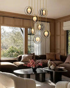White Alabaster Round Ceiling Pendant Lamp - Gold & Bronze Rotatable Ring - 7 light - L70*W57*H71CM/L28"*W23"*H28" - SquareBlushlighting