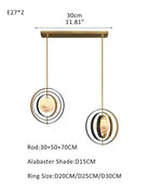 White Alabaster Round Ceiling Pendant Lamp - Gold & Bronze Rotatable Ring - 2 light - L70*W57*H71CM/L28"*W23"*H28" - SquareBlushlighting