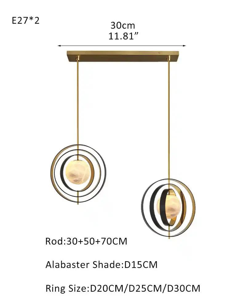 White Alabaster Round Ceiling Pendant Lamp - Gold & Bronze Rotatable Ring - 2 light - L70*W57*H71CM/L28"*W23"*H28" - SquareBlushlighting
