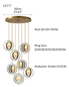 White Alabaster Round Ceiling Pendant Lamp - Gold & Bronze Rotatable Ring - Blushlighting