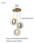 White Alabaster Round Ceiling Pendant Lamp - Gold & Bronze Rotatable Ring - 3 light - L70*W57*H71CM/L28"*W23"*H28" - RoundBlushlighting