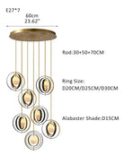 White Alabaster Round Ceiling Pendant Lamp - Gold & Bronze Rotatable Ring - 7 light - L70*W57*H71CM/L28"*W23"*H28" - RoundBlushlighting
