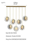 White Alabaster Round Ceiling Pendant Lamp - Gold & Bronze Rotatable Ring - Blushlighting