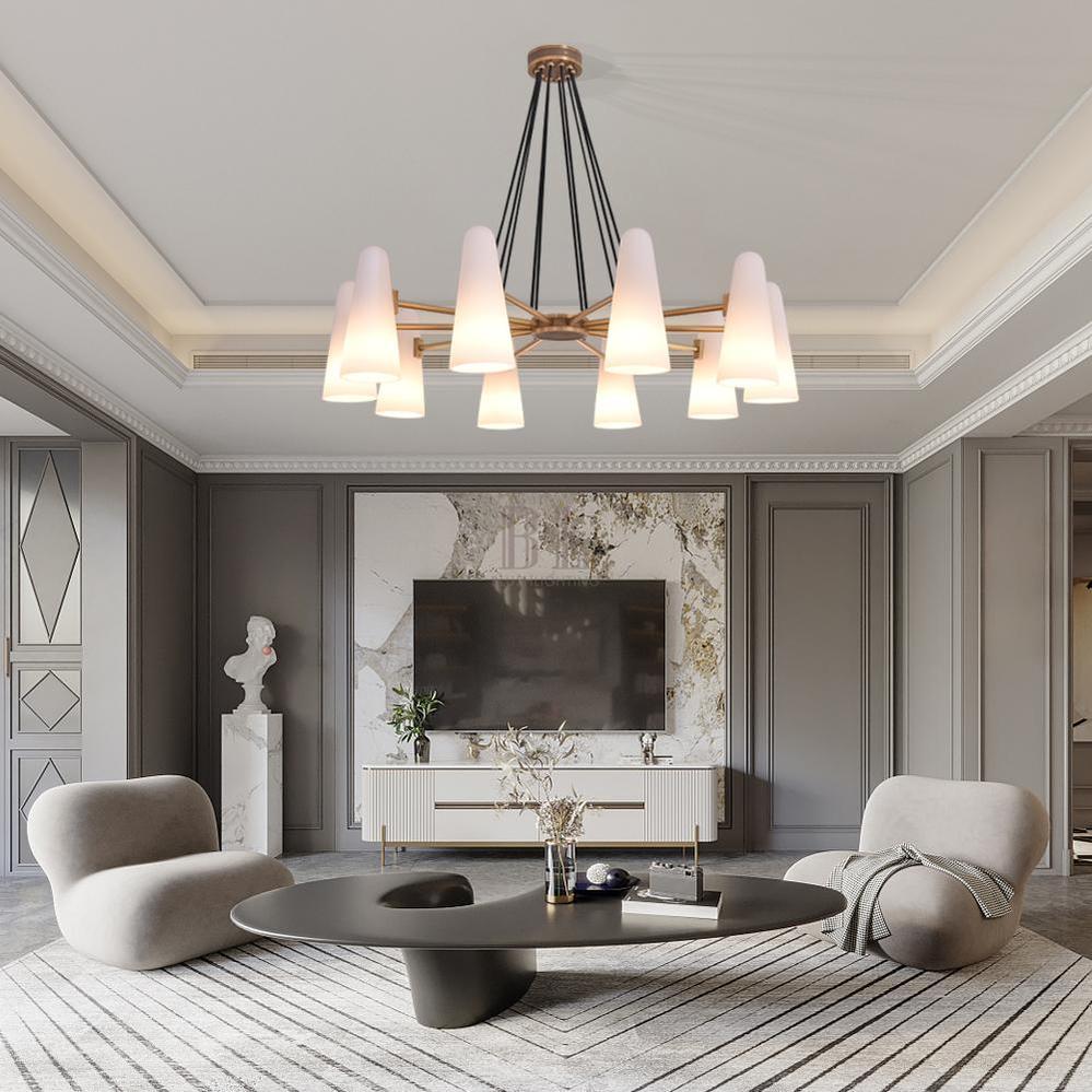 White Ceramics Round Chandelier 44", 10-lights-Chandelier-Blushlighting-Blushlighting