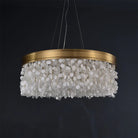 White Leaves Brass Framework Round Chandelier-