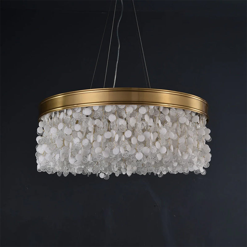 White Leaves Brass Framework Round Chandelier-