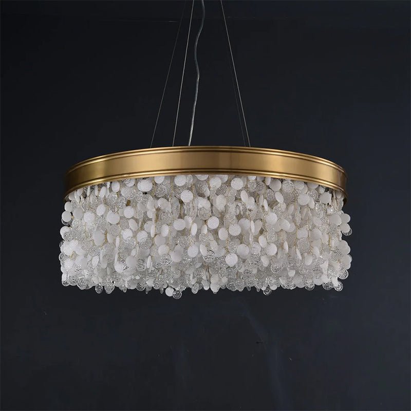 White Leaves Brass Framework Round Chandelier - Blushlighting
