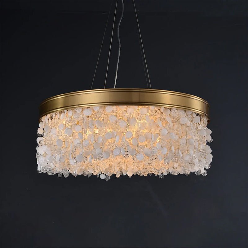 White Leaves Brass Framework Round Chandelier - Blushlighting