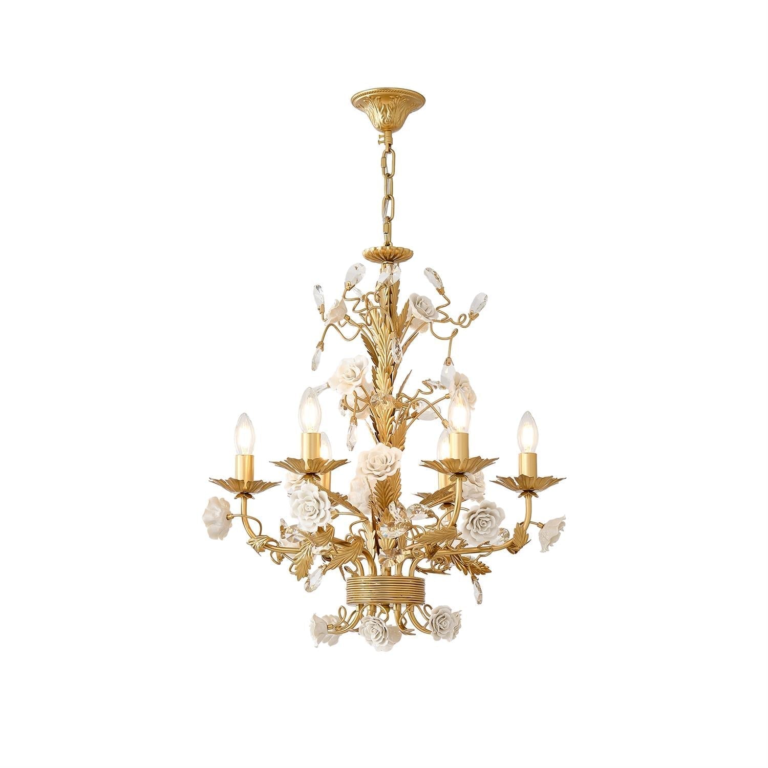 White Rose Crystal Chandelier - 6 lights ∅ 22.8″ x H 24.8″Gold & WhiteBlushlighting