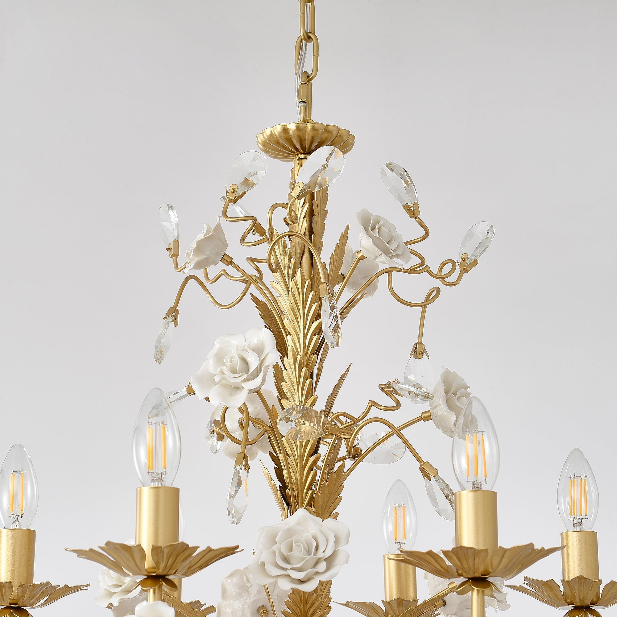 White Rose Crystal Chandelier - 6 lights ∅ 22.8″ x H 24.8″Gold & WhiteBlushlighting