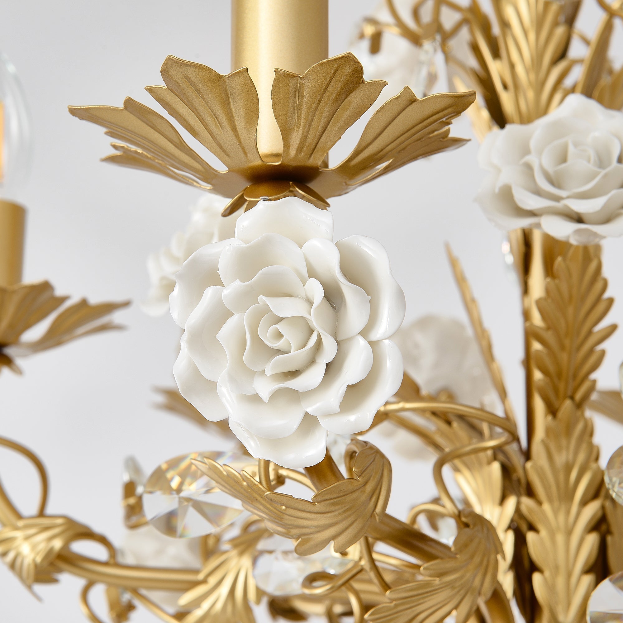 White Rose Crystal Chandelier - 6 lights ∅ 22.8″ x H 24.8″Gold & WhiteBlushlighting