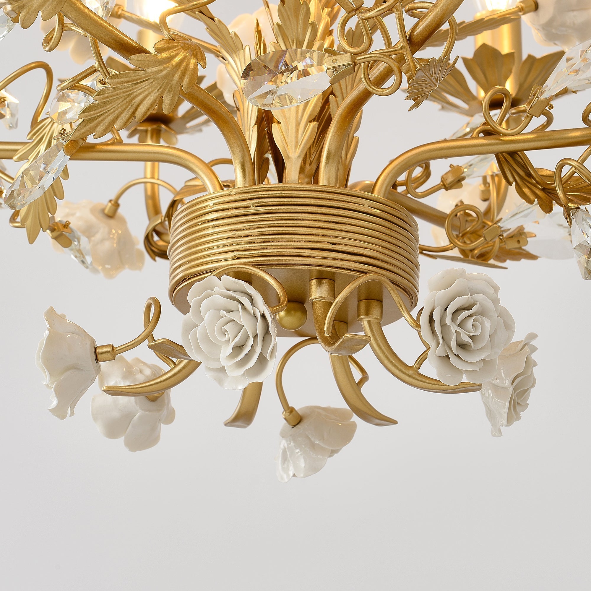 White Rose Crystal Chandelier - 6 lights ∅ 22.8″ x H 24.8″Gold & WhiteBlushlighting