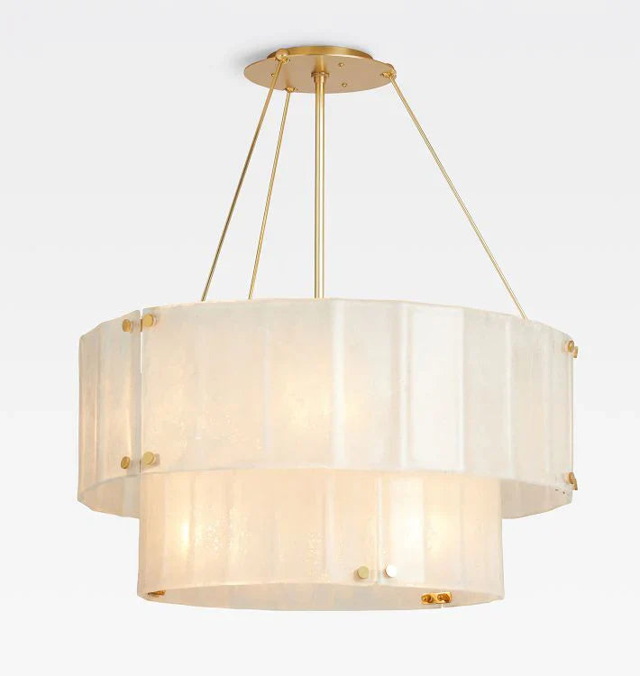 Willamette Glass Round Chandelier 2-Tier 32''-Brass-White-Blushlighting