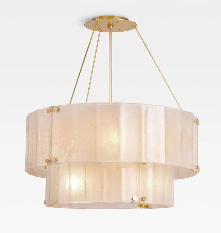 Willamette Glass Round Chandelier 2-Tier 32''-Brass-Champagne-Blushlighting