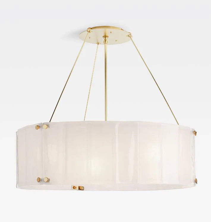 Willamette Glass Round Chandelier 32"-Brass-Pearl White-Blushlighting