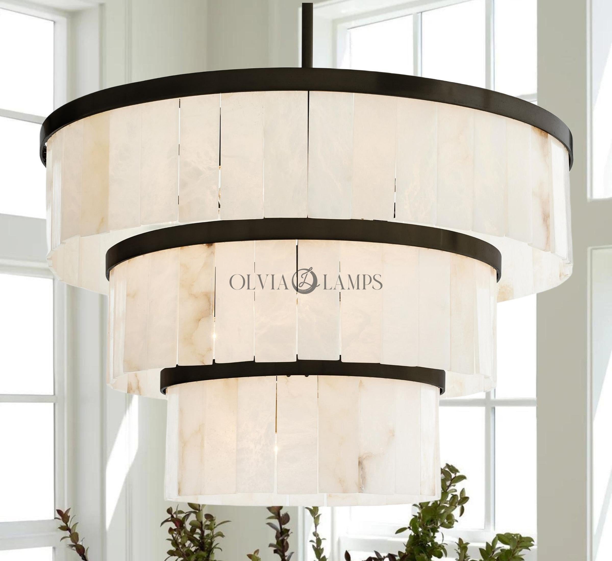 Windham Alabaster 3 Tier Chandelier-chandelier-Black-Blushlighting